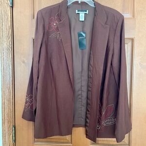 Leslie Fay Brown Embroidered Blazer NWT